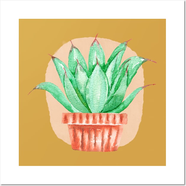 Watercolor Potted Green Succulent Wall Art by ArunikaPrints